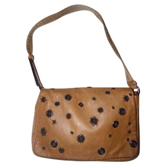 Prada Vintage Tan Leather and Suede with Rivet Design Shoulder Bag - Picture 1 of 8